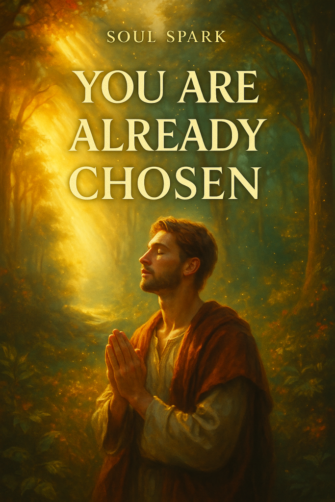 A man stands in prayerful stillness, bathed in heavenly light within a forest, symbolizing divine calling, identity, and spiritual purpose.